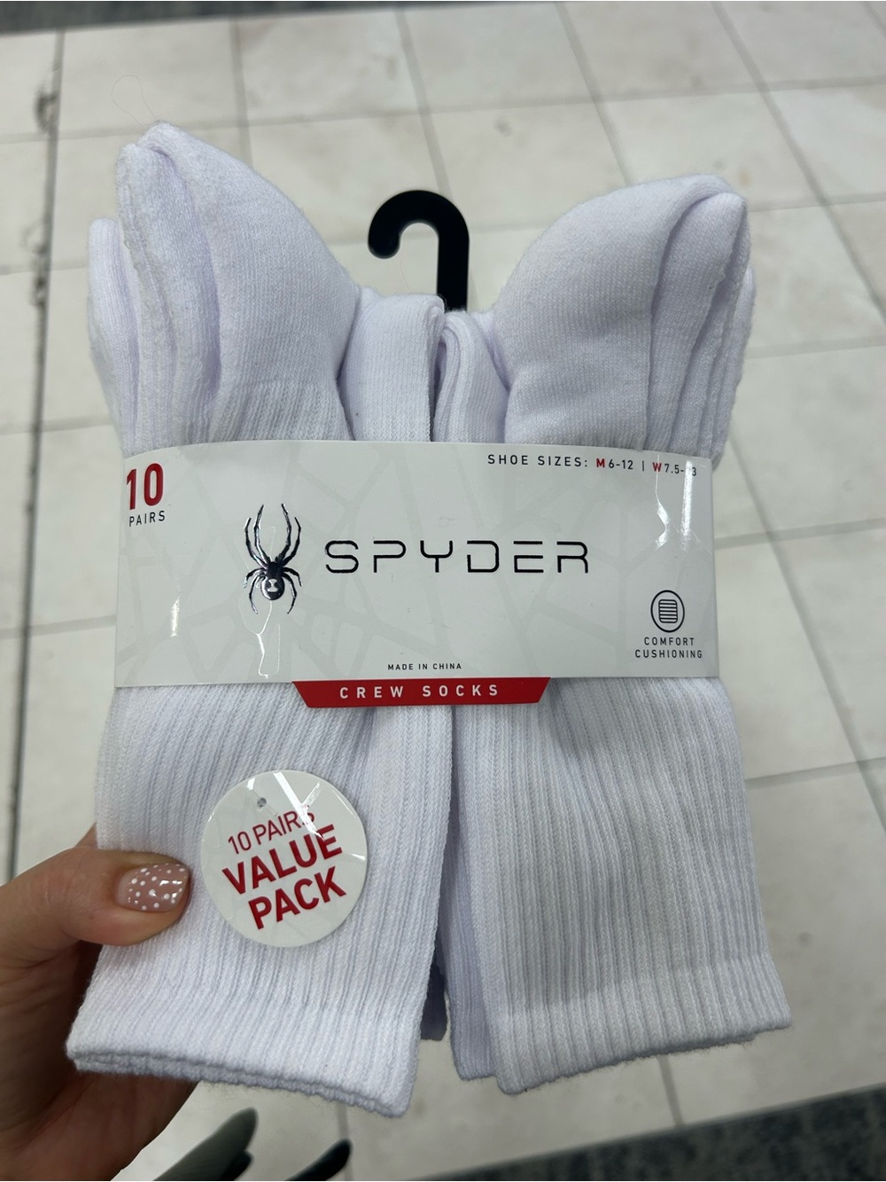 Spyder Men's White Crew Socks - 10 Pair Value Pack